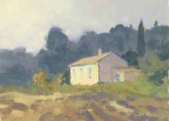 GARETH THOMAS oil on board - French house in countryside, signed, unframed, 18.5 x 25.5cms