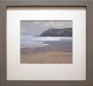 GARETH THOMAS oil on board - Welsh coastline, entitled verso 'Pwll Du, Gower', unsigned, 24 x 28cms