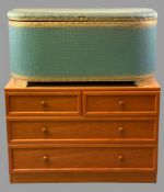 G-PLAN TEAK CHEST of two short over two long drawers, 69cms H, 101cms W, 46cms D and a Lloyd loom