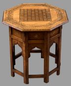 EASTERN COPPER & BRASS INLAID OCTAGONAL TABLE, 47cms H, 46 x 46cms top