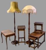 VINTAGE & LATER FURNITURE PARCEL, six items including two reproduction standard lamps with shades,