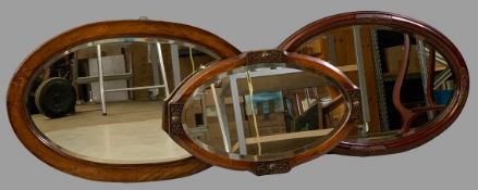 VINTAGE OAK & MAHOGANY OVAL WALL MIRRORS (3), 60 x 90cms the largest