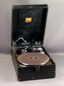 HIS MASTER'S VOICE PICNIC WIND-UP GRAMOPHONE in case