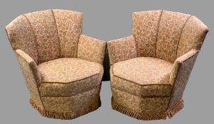 SCALLOP BACK TUB CHAIRS, a pair, 74cms H, 75cms W, 75cms D