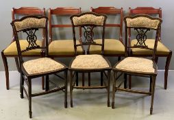 SALON & DINING CHAIR GROUP (3 plus 4), ebonized with bone stringing and carved central splat,