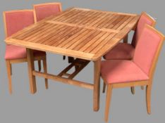 TEAK EXTENDING OUTDOOR/CONSERVATORY TABLE, 75cms H, 150cms W, 110cms D (closed), 210cms fully