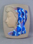 ROYAL COPENHAGEN part glazed stoneware plaque by Johannes Hedegaard, depicting the head of a lady