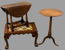 ANTIQUE & LATER SIDE TABLES (3) including a circular topped elm tripod table, 65cms H, 45cms