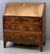 CIRCA 1840 OAK FALL FRONT BUREAU with interior drawers and pigeonholes, over two short and two