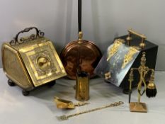 ANTIQUE FIRESIDE GOODS, a mixed quantity including an early 19th Century brass and wrought iron