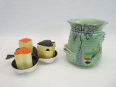 CIRCA 1930s ART DECO CARLTONWARE, 2 ITEMS including a ribbed vase, Garden Gate pattern, 11.5cms H