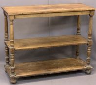 VICTORIAN MAHOGANY THREE-TIER DUMB WAITER on turned and block supports with bun feet and castors,