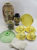 MIXED ENGLISH & ORIENTAL DECORATIVE VASES & TEAWARE, ETC - to include Japanese Satsuma vases,