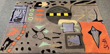 MODERN ABSTRACT SIGNATURE PATTERN RUG - multi-coloured with cloth backing, 237 x 168cms