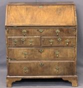 MID-18TH CENTURY & LATER CROSSBANDED WALNUT FALL FRONT BUREAU - with interior slide well and a