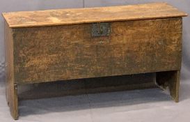 CIRCA 1800 OAK 6 PLANK SWORD CHEST - with iron lock and hinges to the lid over a peg joined base,