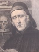 PERCY J WRIGHT etching - depicting a scholar with his books, initialled 'P J W 1911' and signed in