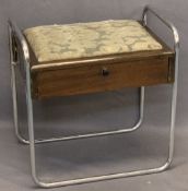 1930s ART DECO MAHOGANY & CHROMED TUBULAR STEEL PIANO STOOL - interior label for Albert Hind Ltd