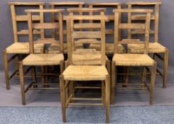 VINTAGE RUSH SEATED CHAPEL OR CHURCH CHAIRS (8) - 82.5cms H, 41cms W, 36cms D