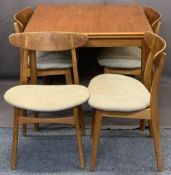 MID CENTURY TEAK DRAW LEAF DINING TABLE & 4 KARL HANSEN & SON DANISH CHAIRS - designed by Hans J