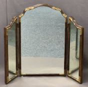 VINTAGE WALNUT & GILT HIGHLIGHTED TRIPLE DRESSING MIRROR - 75.5cms H, 100cms approx overall W