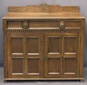 VINTAGE OAK RAILBACK SIDEBOARD - with single frieze drawer and twin lower cupboard doors, 103cms