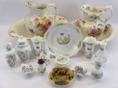 TWO GOOD WASH BASIN & JUG SETS and assorted Aynsley Wild Tudor, Pembroke and similar ornamental