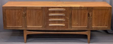 G PLAN MID-CENTURY TEAK LONG SIDEBOARD - having four central drawers flanked by twin sets of two