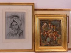 SUSAN LIGHT oil on gesso and bole - titled 'Horsey' 1985 in gilt frame, 28.5 x 23cms, indistinctly