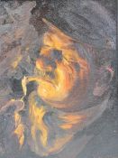 LOUIS MONTAIGU oil on board - portrait of a man lighting a cigarette at night, signed lower right,
