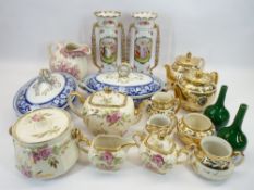SADLER TEAWARE, Vienna type vases, Blue & White tureens and covers and a pair of green pottery