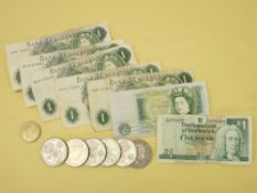 COMMEMORATIVE COINS & VINTAGE BANK NOTES GROUP to include six five pounds coins, 1989 two pounds