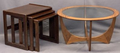 STYLISH MID-CENTURY TEAK G PLAN STYLE CIRCULAR COFFEE TABLE with glass top along with a stylish