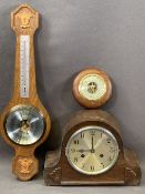 MANTEL CLOCK - polished, chiming, eight day with pendulum and key, 22 x 30cms and two wall