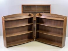 REMPLOY BOOKSHELVES, a pair with bow fronts, 90cms H, 92cms W, 22cms D and a sliding glass door