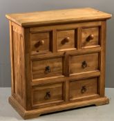 RUSTIC PINE CHEST with seven small drawers, 76cms H, 75cms W, 38cms D