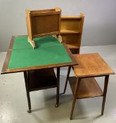 POLISHED OBLONG TROLLEY - two shelf with foldover baize top with a quantity of playing cards etc