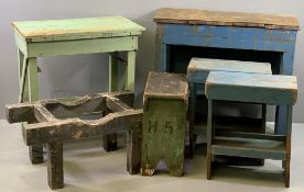 FURNITURE ASSORTMENT - vintage pine and old garage benches and saw horses ETC