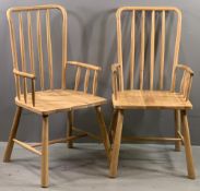 FRANK HUDSON ELBOW CHAIRS, a pair, modern, high, stick back, 103cms H, 50cms W, 40cms D