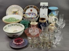 AMHERST IRONSTONE PEDESTAL BOWL, another similar punch bowl, Palissy coffeepot, Royal Dartington