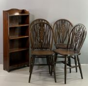 SET OF FOUR DINING CHAIRS, wheelback, 90cms H, 38cms W, 32cms D and a polished narrow five open