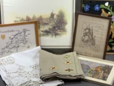 VINTAGE BED COVERS, framed tapestries, prints ETC