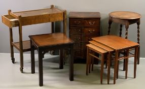 FURNITURE ASSORTMENT to include a bow fronted narrow reproduction chest, barley twist circular