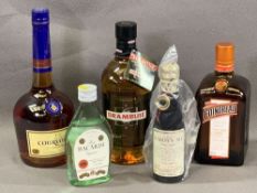 ALCOHOL - sealed bottles, 70cl Drambuie, 70cl Cointreau, 70cl Cognac Courvoisier ETC