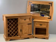 PINE WINE RACK CUPBOARD, 91cms H, 104cms W, 51cms D, with extending flap, a matching single drawer