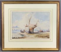 WILLIAM PAGE watercolour - titled verso 'Boat with Figures on the Shore of Naples Bay', 24.5 x