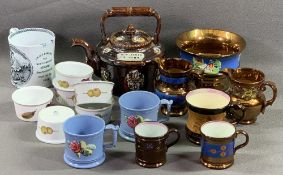 CHINA - treacle glazed teapot 'God Bless Our Home', copper lustre, Royal Worcester 'Evesham'