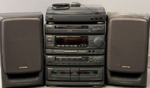 AIWA STACKING STEREO SYSTEM including double tape deck and turntable, remote control and speakers