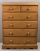 CHEST OF DRAWERS - modern pine with two over four drawers, 115cms H, 93cms W, 47cms D