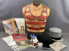 PAPIER MACHE MODEL TORSO of a lifeguard 'Coney Island Swim Club', 63cms H, Lincoln Bennett bowler